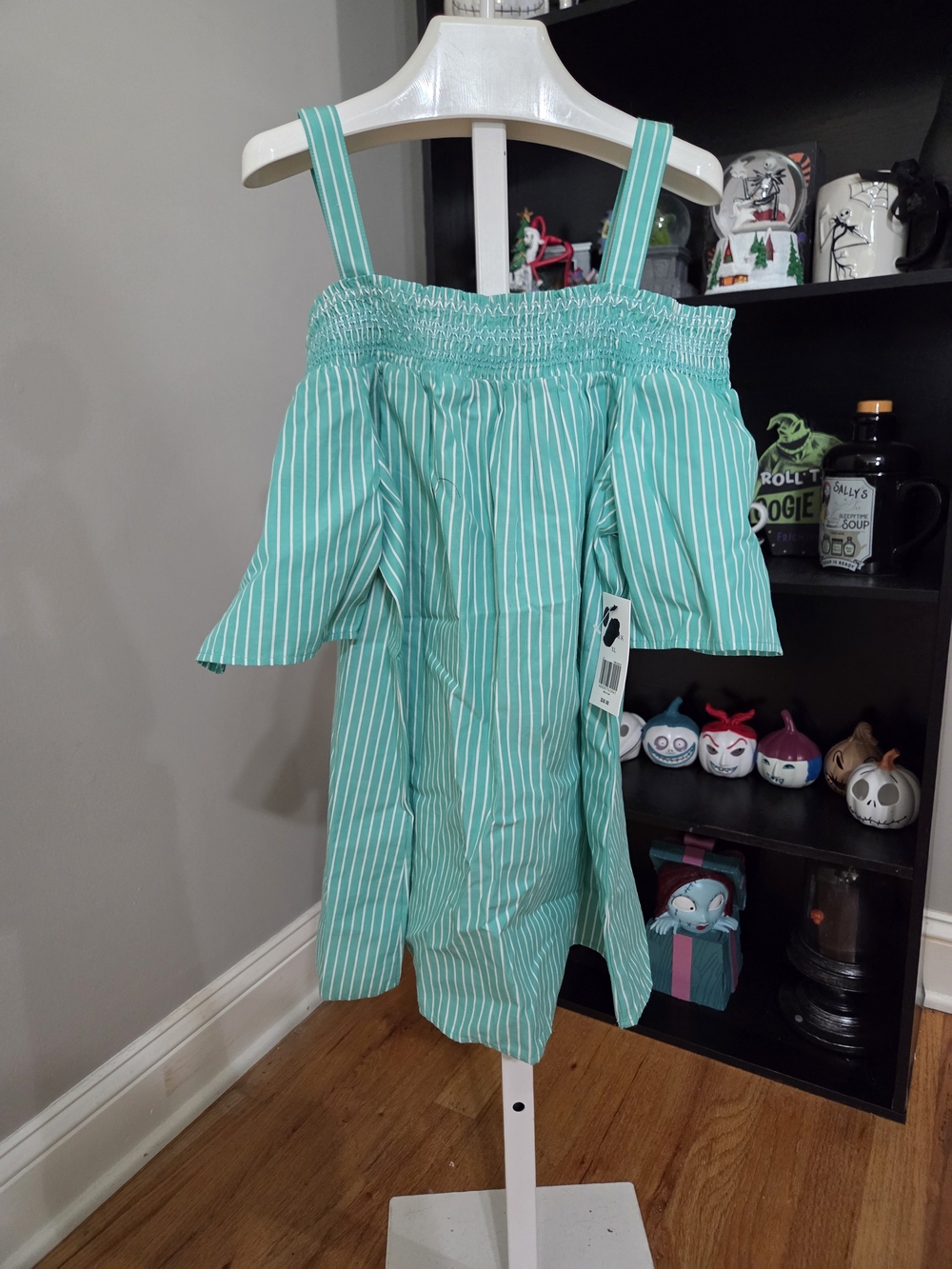 crown & ivy Girls' Teal and White Stripe Off-Shoulder Shirt